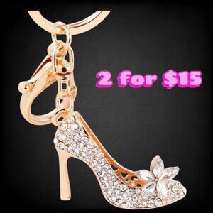 Gold and Diamond Jewel Encrusted Ladies High Heel Lobster Claw Key Chain